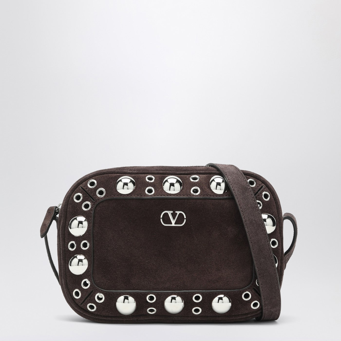 Valentino スタッドとリベットを添えたスエードのバレンティーノガラヴァニネルコートバッグブラウン - Image 1
