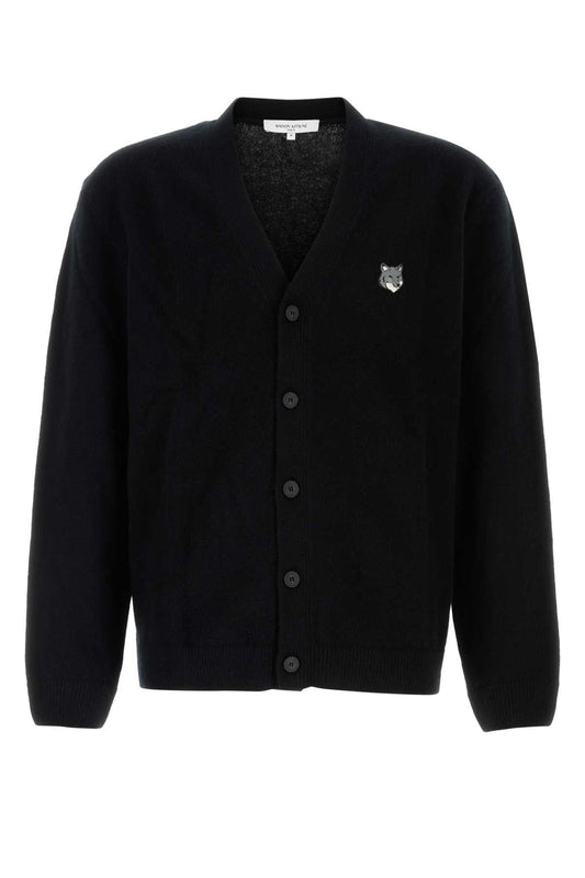 Maison メゾン キツネ ブラック ウール カーディガン - Image 1