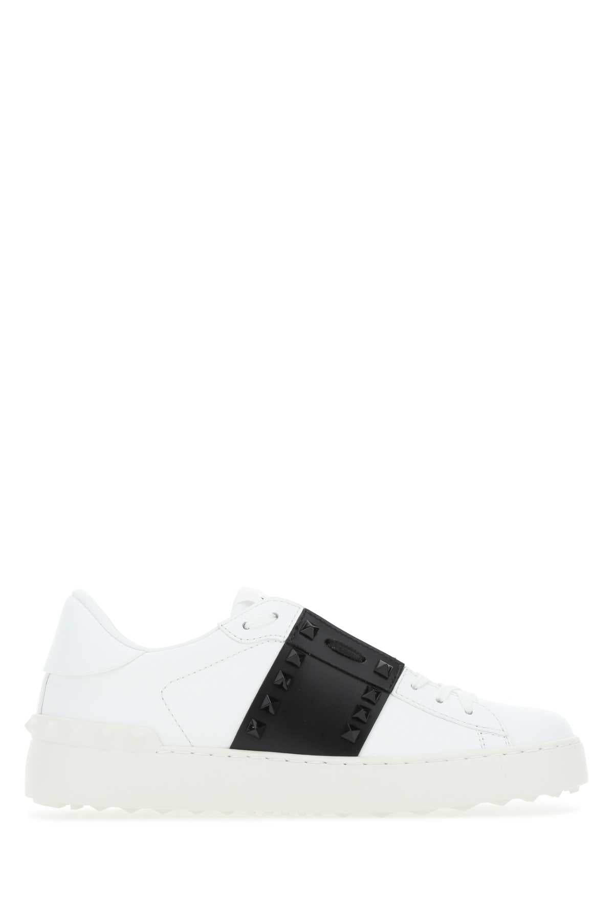 Valentino バレンティーノガラヴァニホワイトレザーロックスタッドブラックバンド付き無題のスニーカー - Image 1