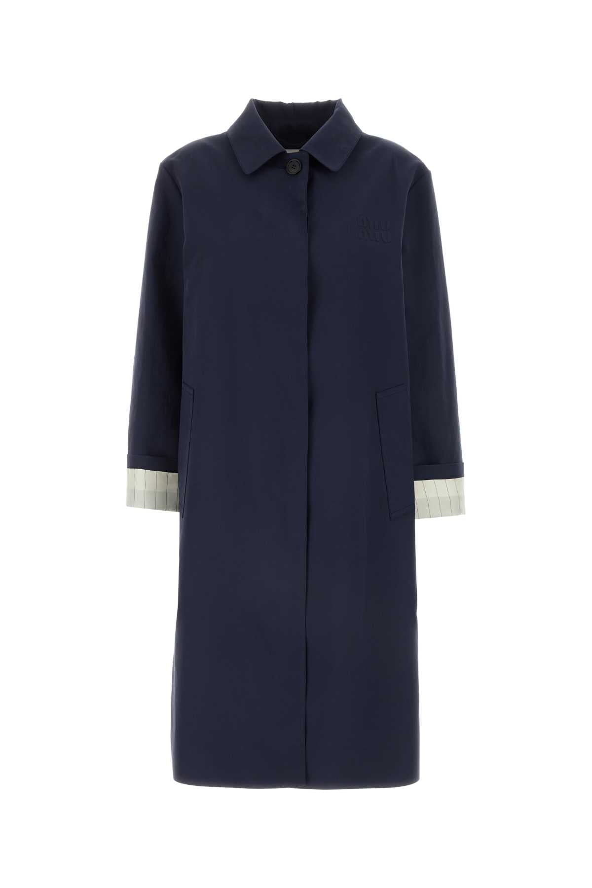 Miu Miu Miuミッドナイトブルーコットントレンチコート - Image 1