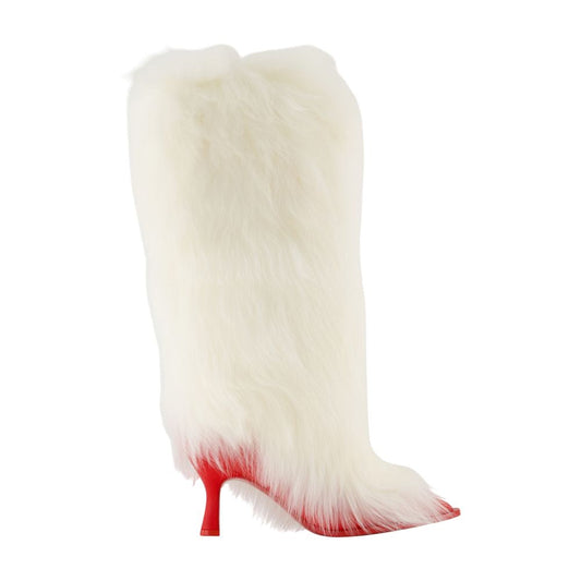 Ugg 待ち伏せファーヒールブーツUgg毛皮の白/赤 - Image 1