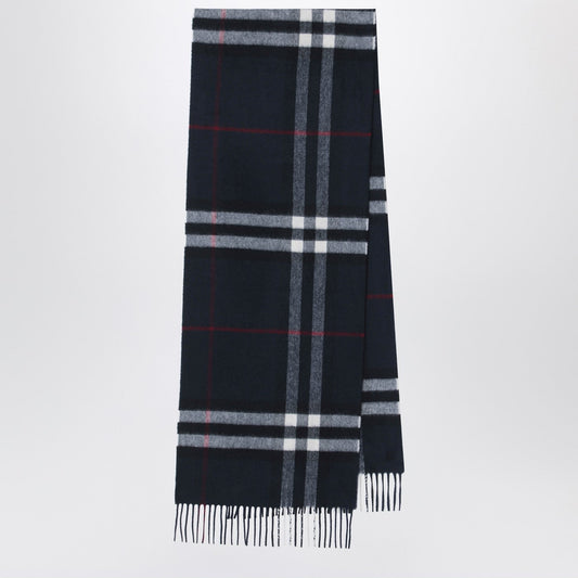 Burberry チェックパターン付きバーバリーダークブルーカシミアスカーフ - Image 1