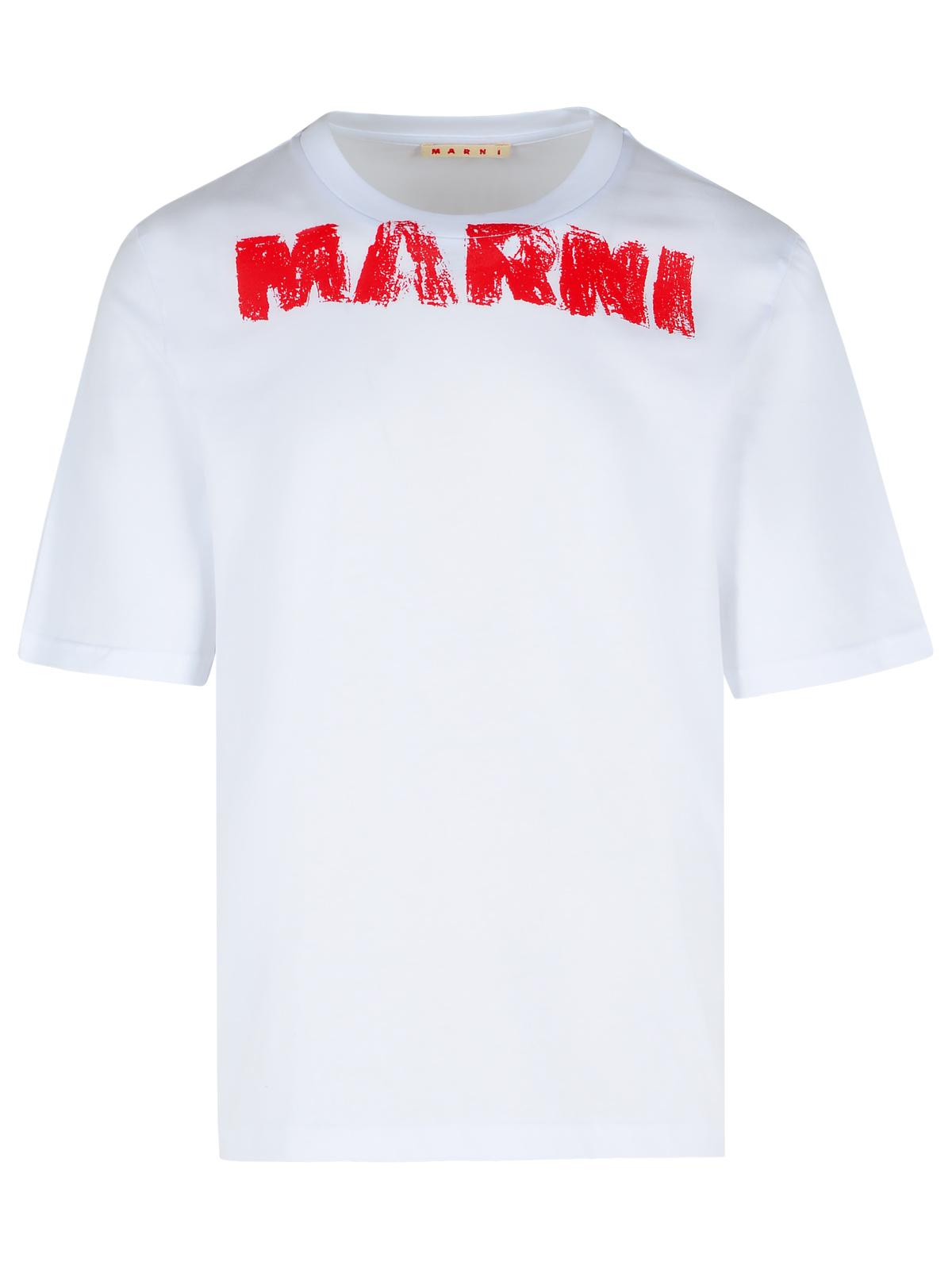 Marni マキシ 'マルニ'プリント付きマルニホワイトコットンTシャツ - Image 1
