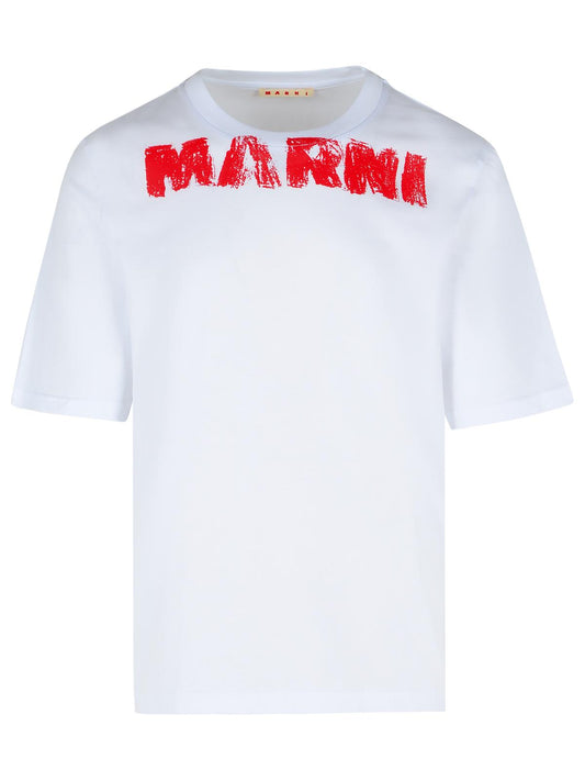 Marni マキシ 'マルニ'プリント付きマルニホワイトコットンTシャツ - Image 1