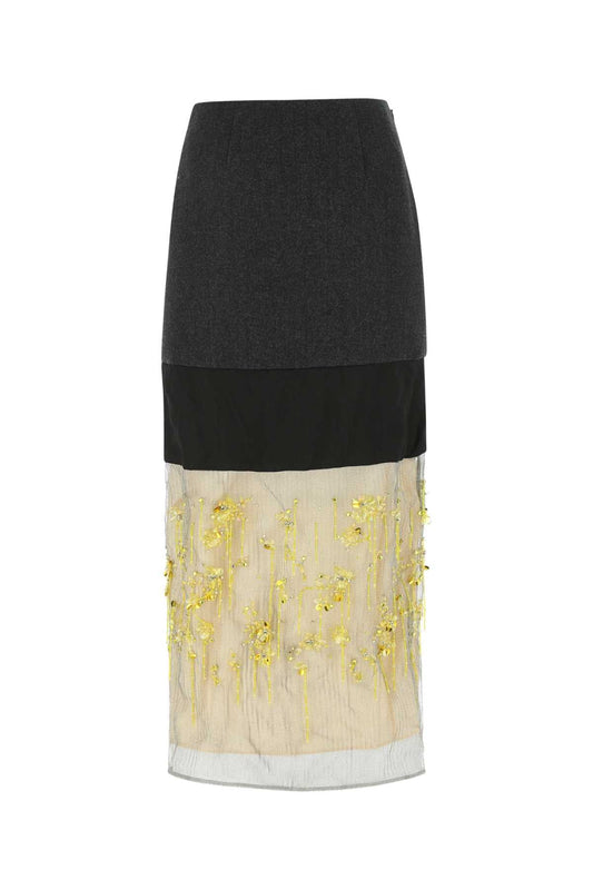 Prada プラダマルチカラーウールとメッシュスカート - Image 1