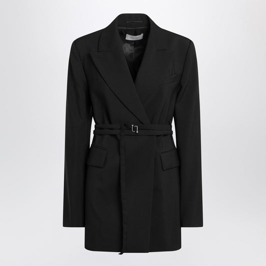 Sportmax SportMax Long Double Bestoded Black Jacket With Belt - Image 1