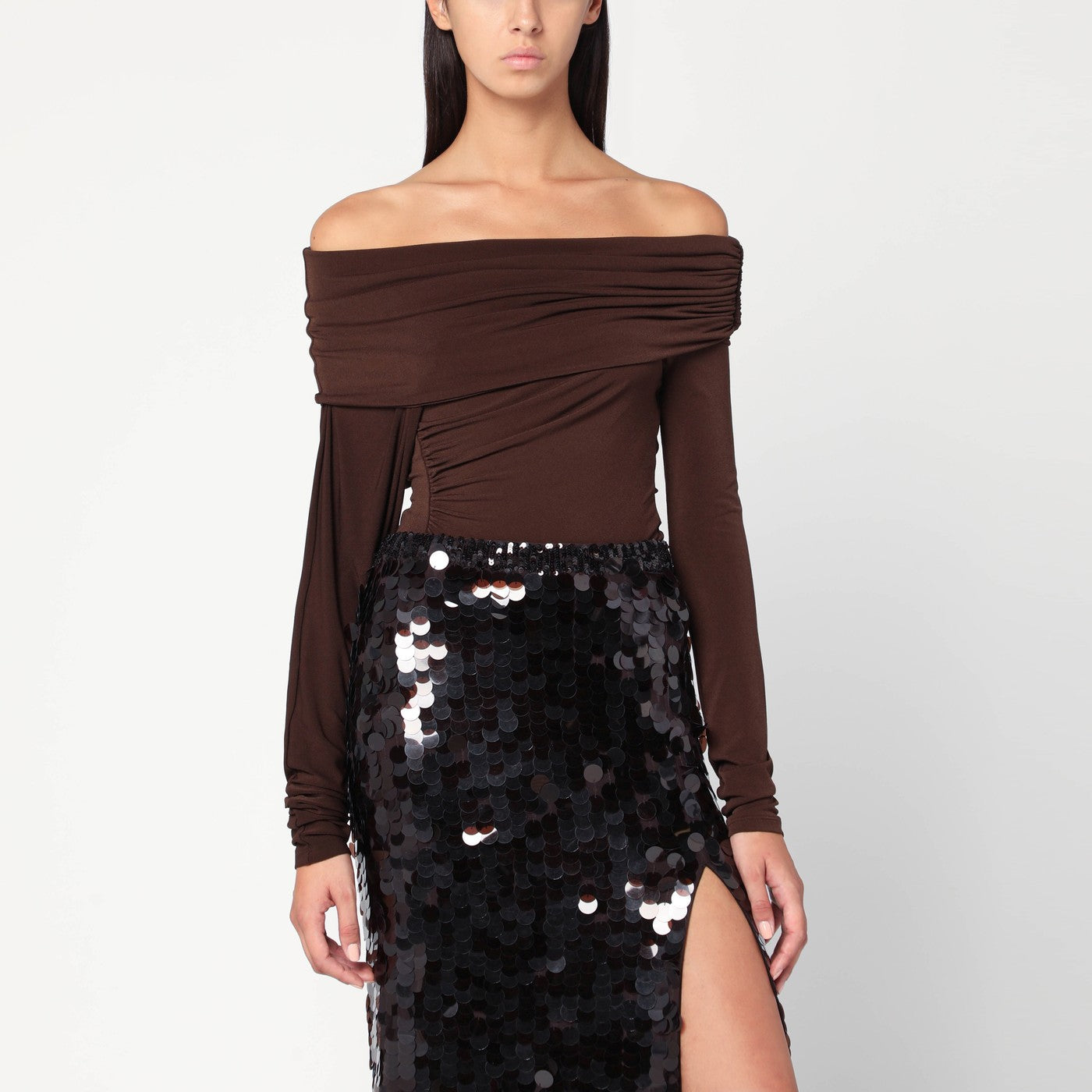 The The Andamane Top With Bare Shoulders In Brown Jersey - Image 1