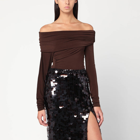 The The Andamane Top With Bare Shoulders In Brown Jersey - Image 1