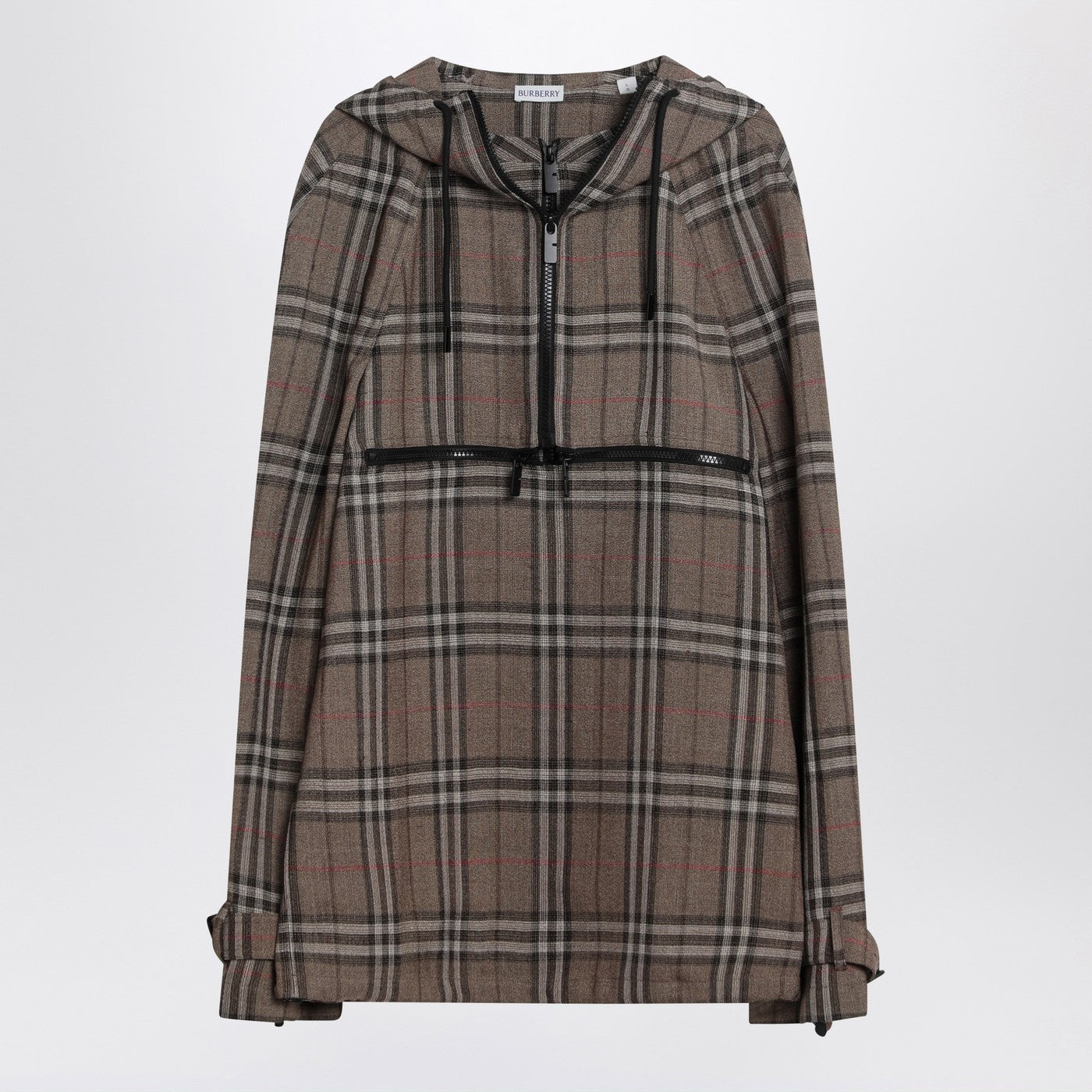 Burberry シルクブレンドのチェックパターンを備えたバーバリーハーフジップジャケット - Image 1