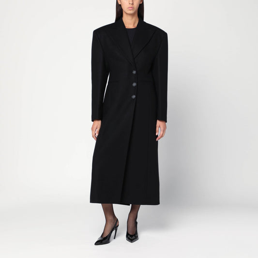 The The Andamane Black Long Single Breasted Coat In Wool - Image 1