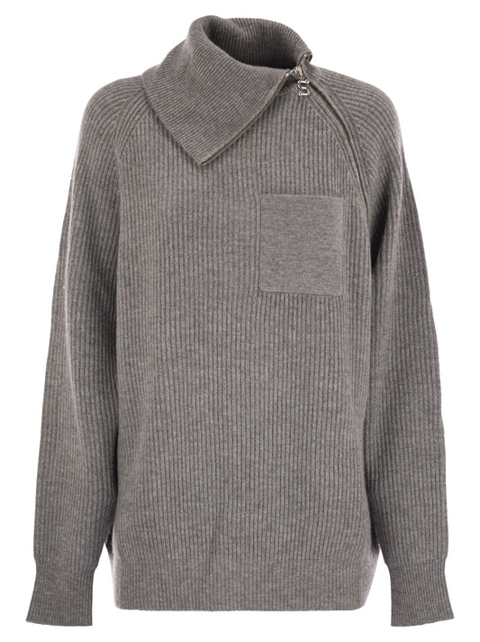 Sportmax SportMax Salpa Cashmere Blend SeaterとZip - Image 1