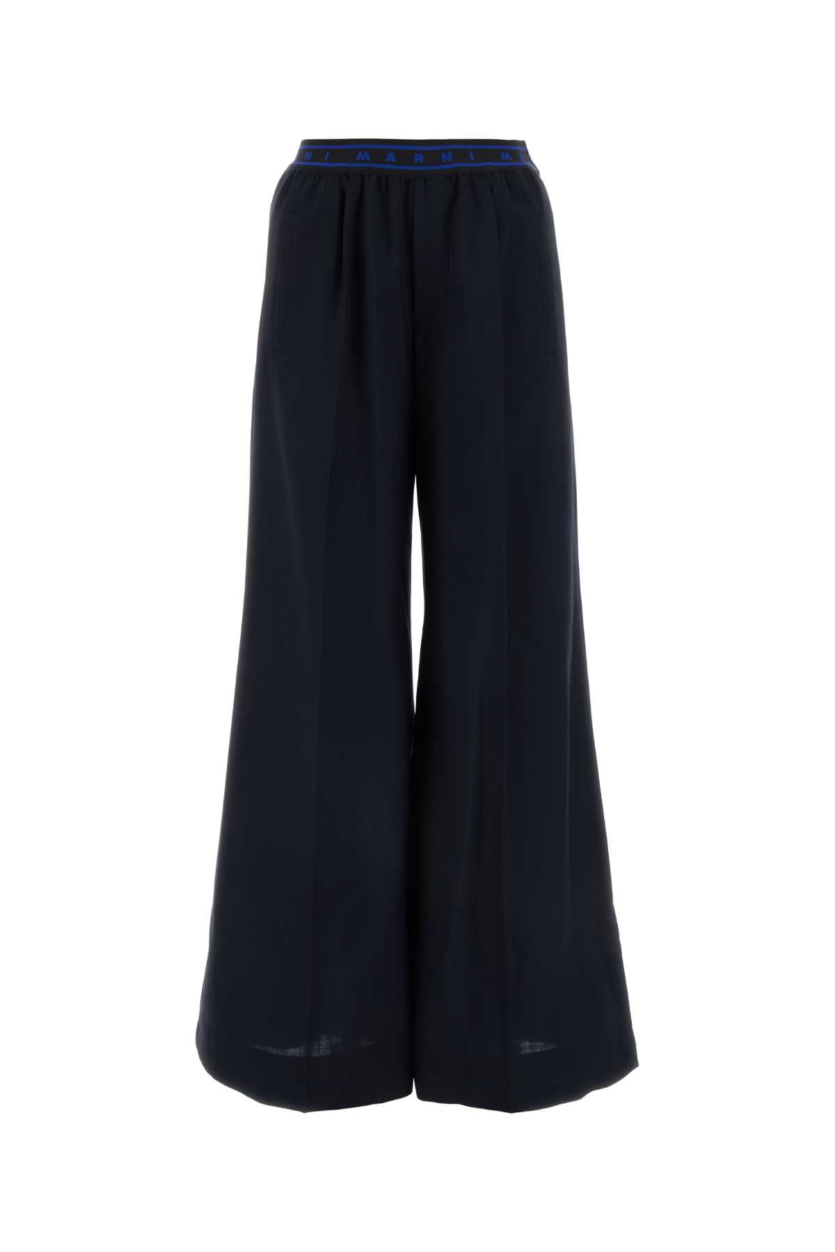 Marni マルニミッドナイトブルーウールワイドレッグパンツ - Image 1