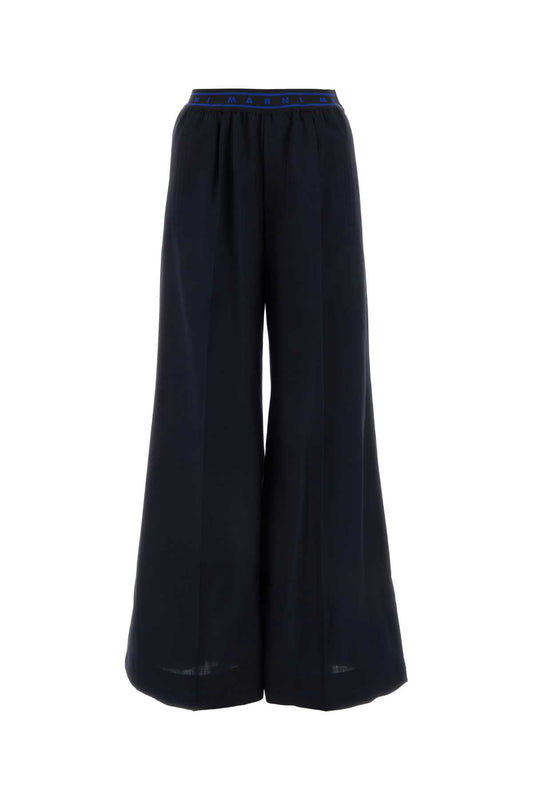 Marni マルニミッドナイトブルーウールワイドレッグパンツ - Image 1