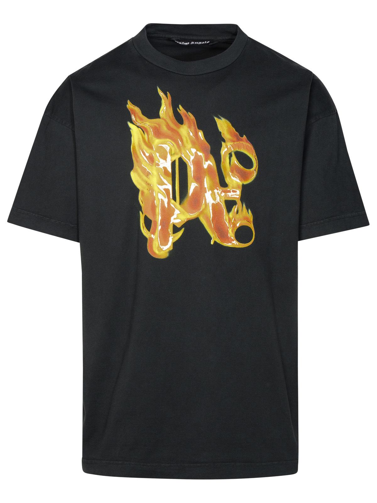 Palm パームエンジェルズの燃えるモノグラム 'ブラックコットンTシャツ - Image 1
