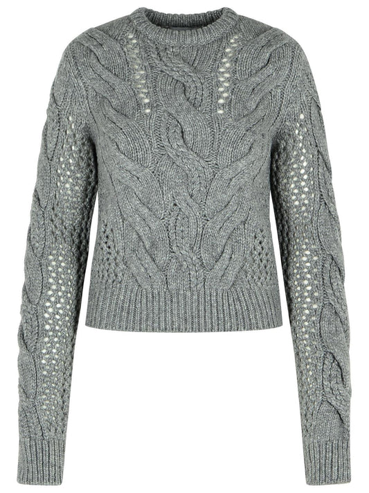 Sportmax SportMax 'Radio'ミディアムグレーウールブレンドクルーネックセーター付き編組 - Image 1