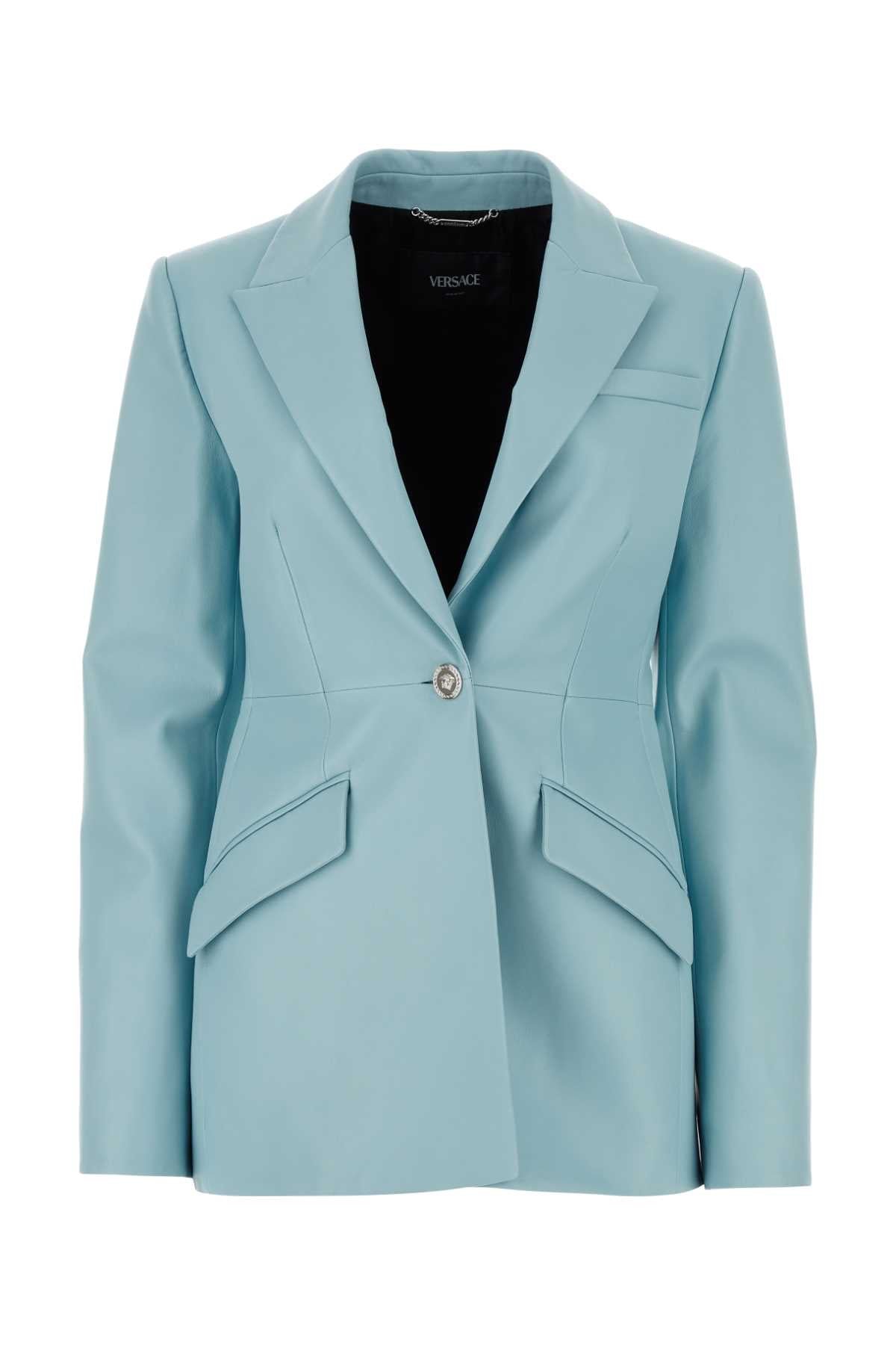Versace ヴェルサーチライトブルーレザーブレザー - Image 1
