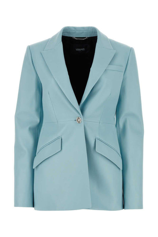 Versace ヴェルサーチライトブルーレザーブレザー - Image 1