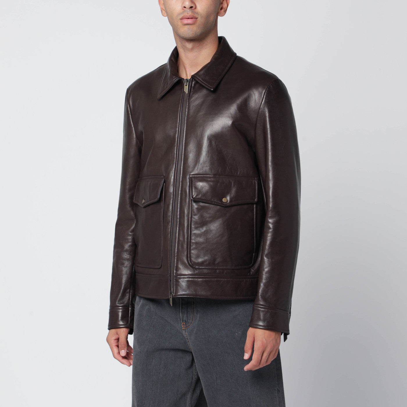 Salvatore サルバトーレサントロブラウンレザージップジャケット - Image 1