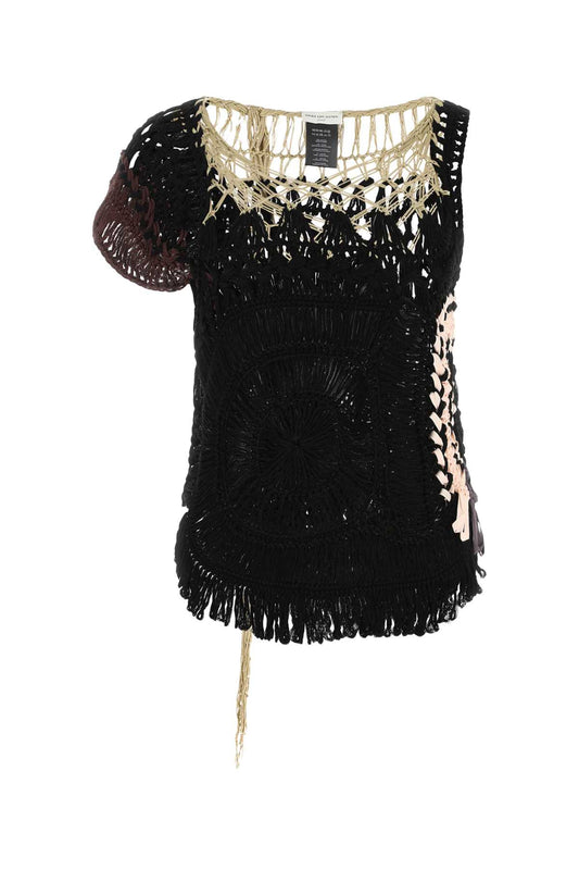 Monot Dries Van Noten Blackかぎ針編みのトップ - Image 1