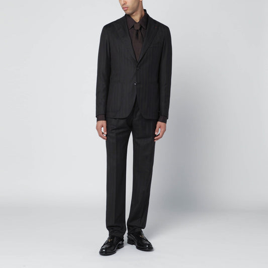 Tagliatore Tagliatore ブラウン ストライプ シングルブレスト ウール スーツ - Image 1