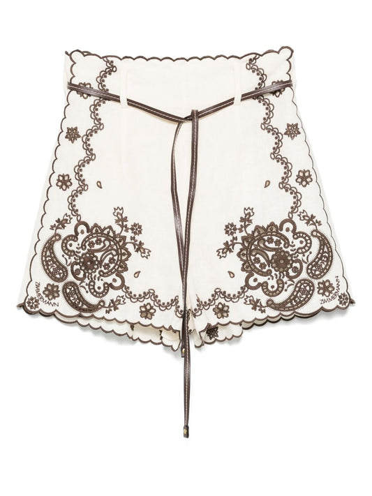 Zimmermann Zimmermann Ascension刺繍リネンショーツ - Image 1
