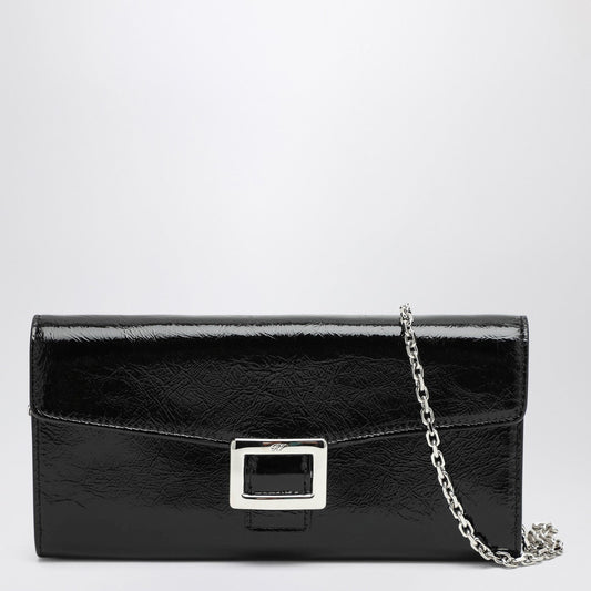 Roger Roger Vivier Belle Vivierブラックパテントレザーウォレット付きチェーン - Image 1