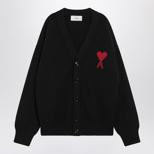 Ami Ami Paris Black Wool Ami De Coeur Cardigan - Image 1