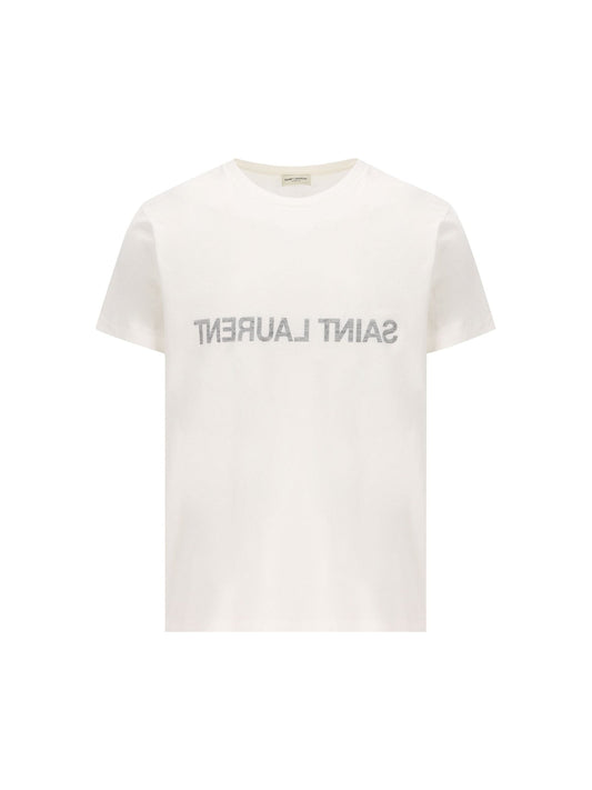 Saint サンローラン メンズs コットンホワイトTシャツ - Image 1