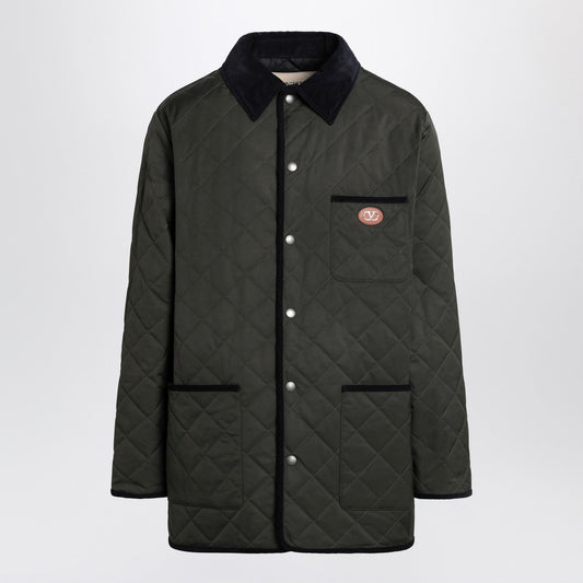 Valentino Vロゴパッチ付きバレンティーノオリーブグリーンキルティングジャケット - Image 1