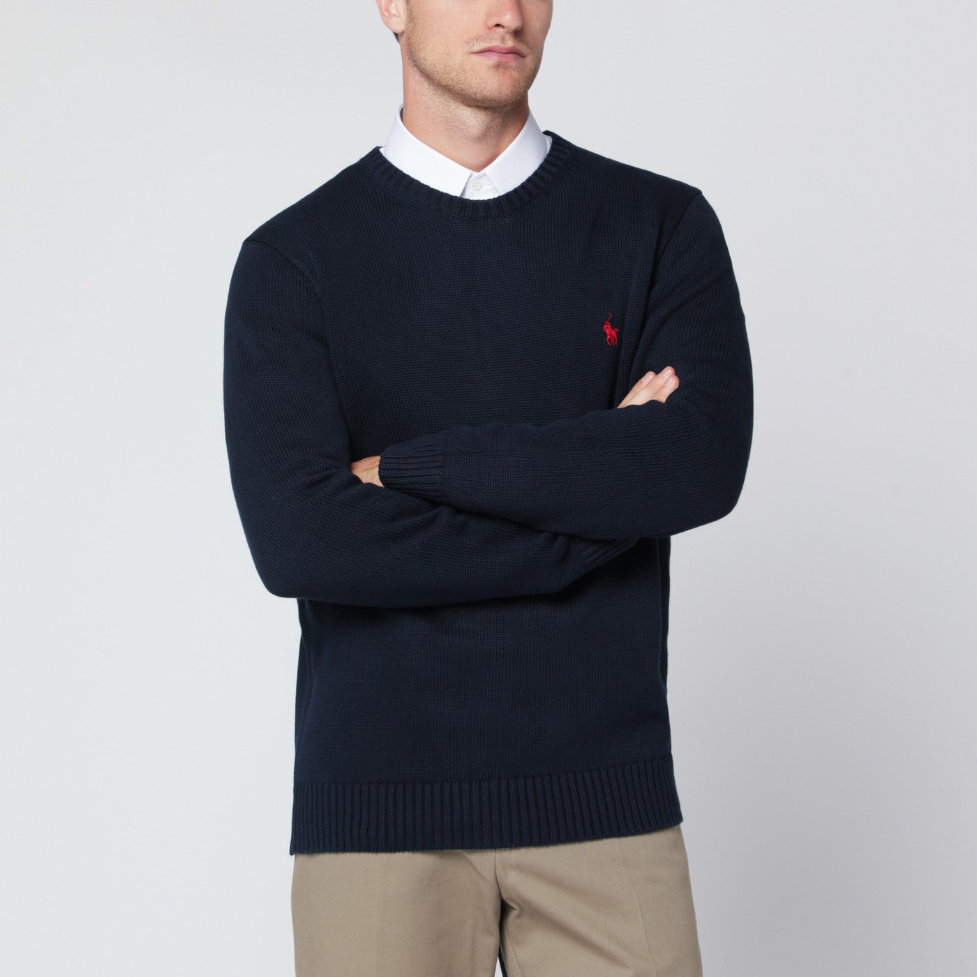 Polo ポロラルフローレンネイビーブルーコットンクルーネックセーター - Image 1