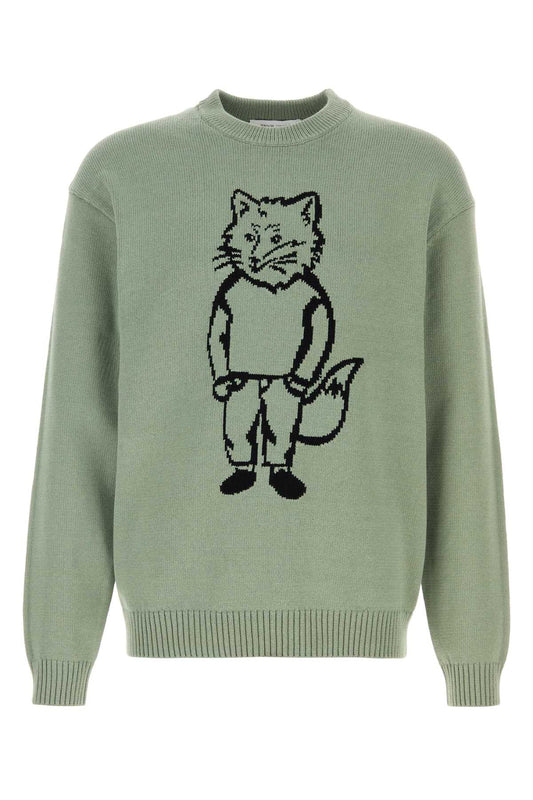 Maison メゾン キツネ ミント グリーン コットン ブレンド セーター - Image 1