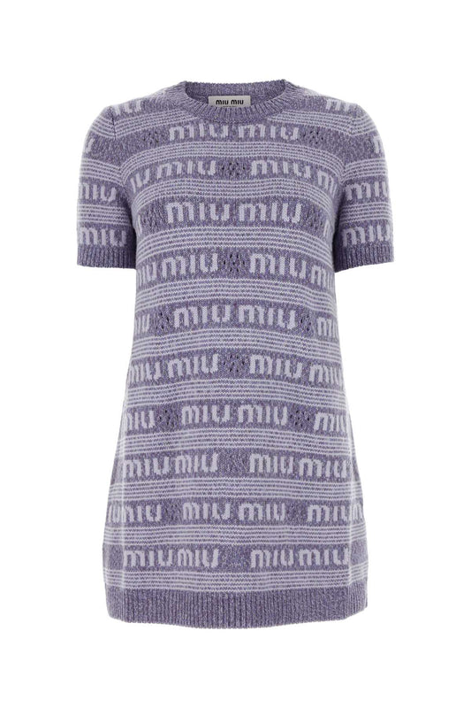 Miu Miu Miu刺繍ウールブレンドミニセータードレス - Image 1