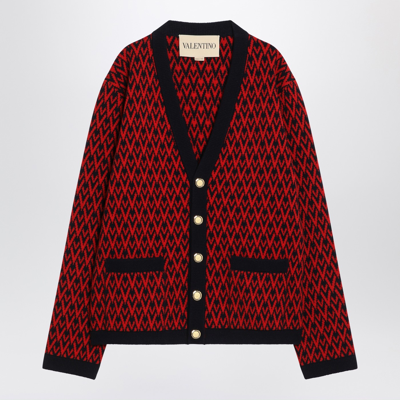 Valentino ヴァレンティーノ・ジャクアードのパターン・カーディガン・タウト・ラ・レッド/ネイビー・ブルー - Image 1