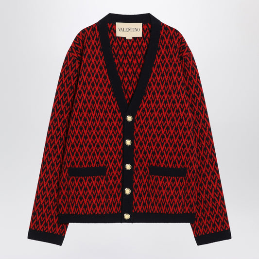 Valentino ヴァレンティーノ・ジャクアードのパターン・カーディガン・タウト・ラ・レッド/ネイビー・ブルー - Image 1