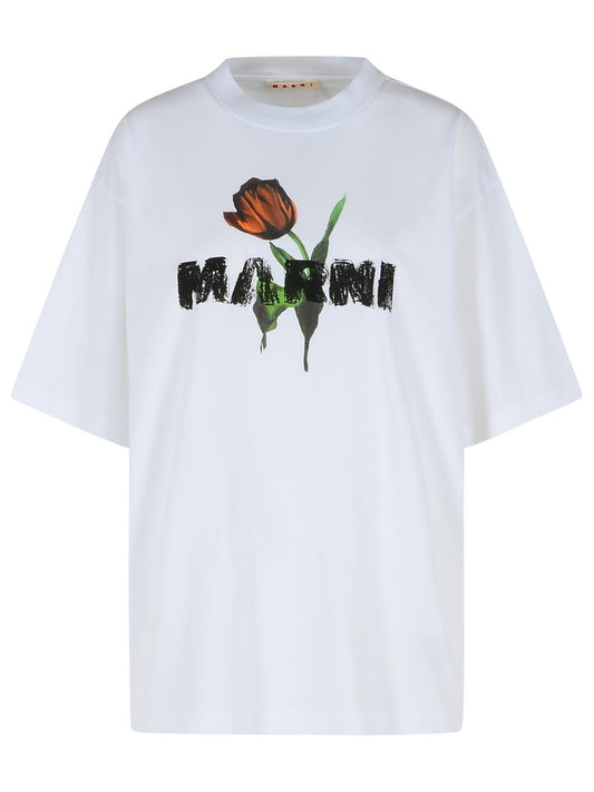 Marni チューリッププリント付きマルニホワイトコットンTシャツ - Image 1