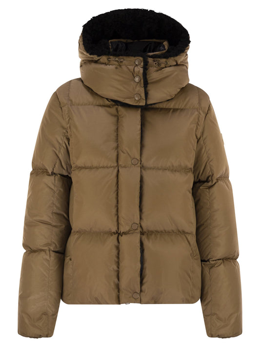 Moncler モンクレールカステルノーフードとスクエアキルティング付きのショートダウンジャケット - Image 1