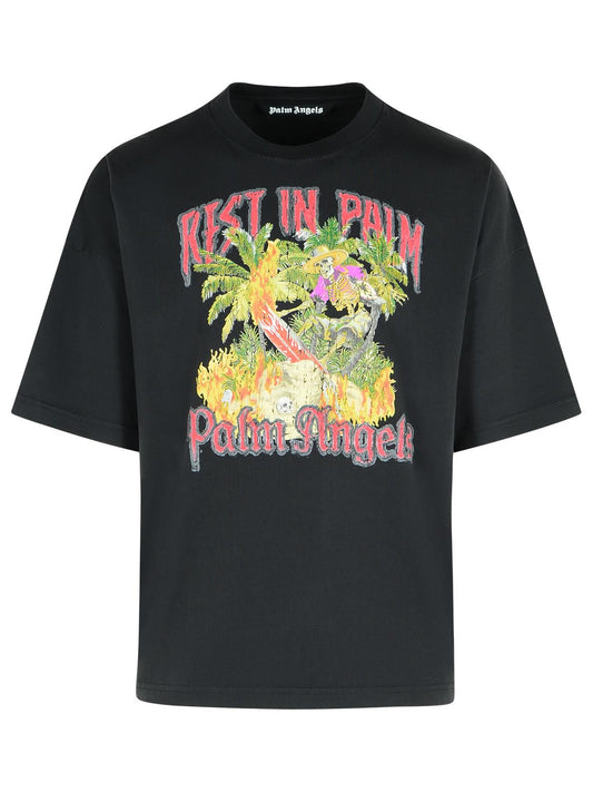 Palm パームエンジェルスのパームの中の休息 'ブラックコットンTシャツ - Image 1