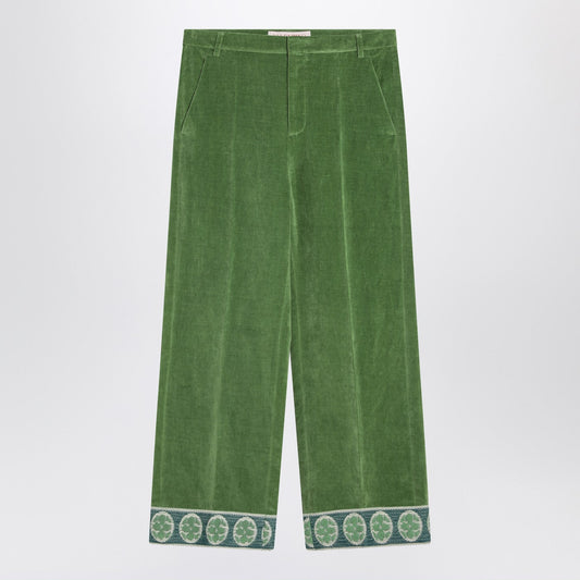 Valentino Jacquard裾のバレンティーノグリーンベルベットズボン - Image 1