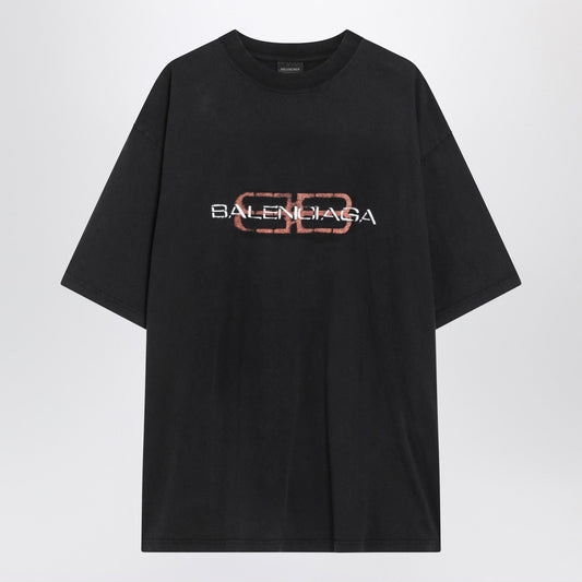 Balenciaga バレンシアガフェードブラックBBアイコンステンシルメディアフィットTシャツ - Image 1