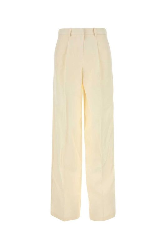 Magda マグダブトリムクリームウールブレンドワイドレッグパンツ - Image 1