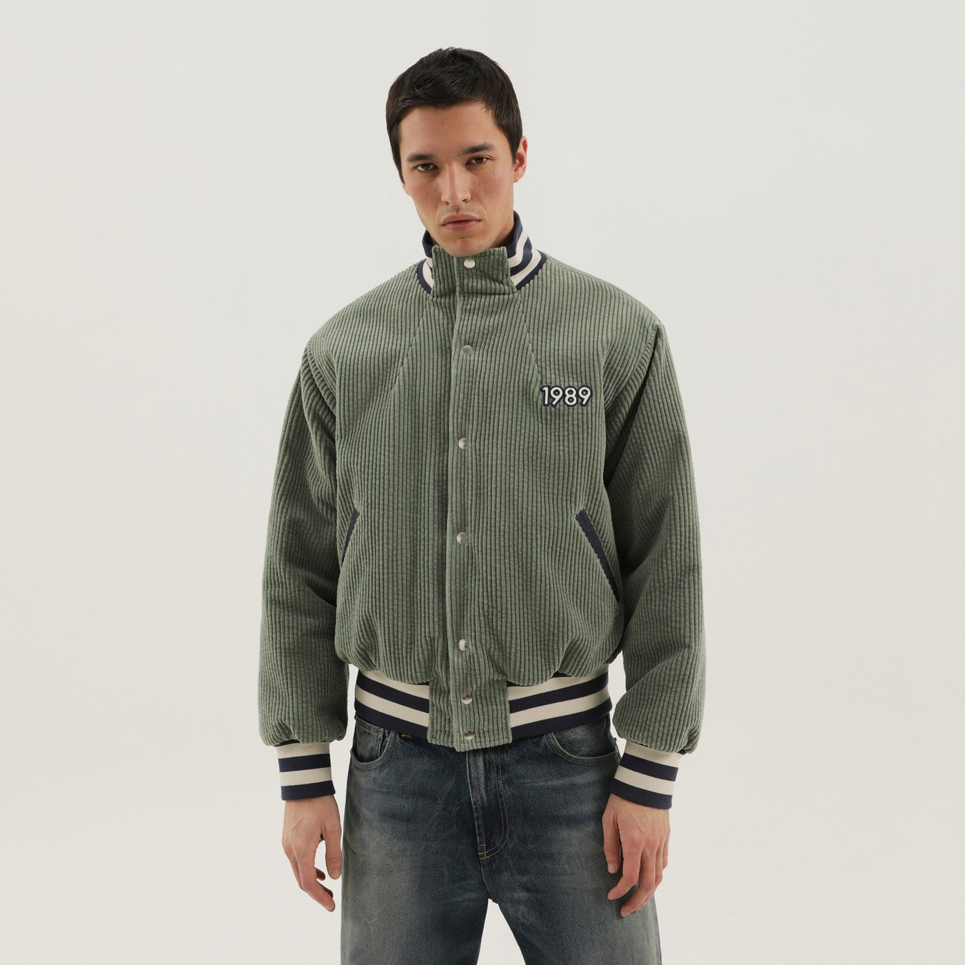 1989 1989 Studio Light Green Corduroy Varsity Jacket - Image 1