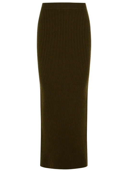 Max Max Mara 'Boris1234'モスグリーンウールとキャッシュミーアのシーススカート - Image 1