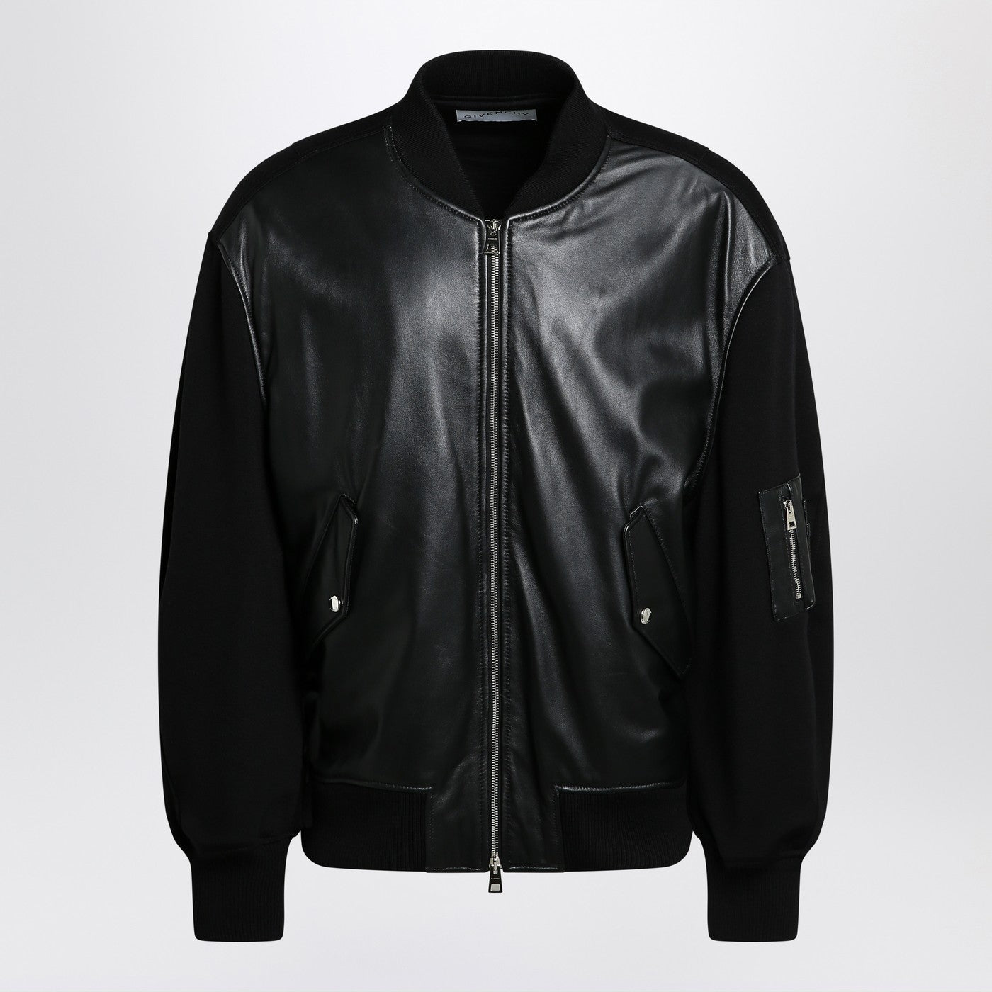 Givenchy Givenchy Black Leather Bomber Jacket With Wool Sleeves - Image 1