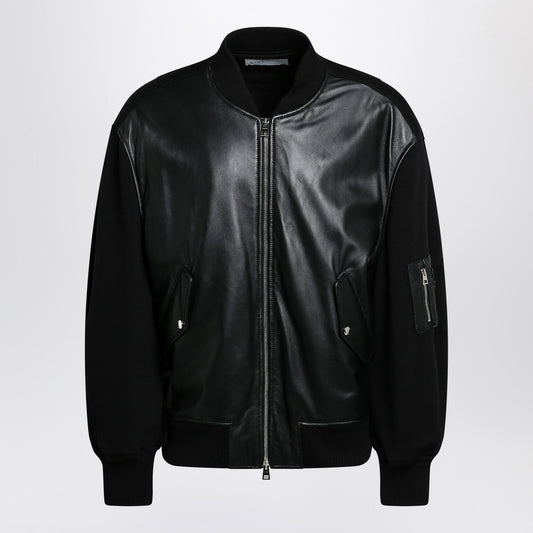 Givenchy Givenchy Black Leather Bomber Jacket With Wool Sleeves - Image 1