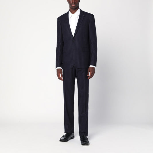 Tagliatore Tagliatore Blue Pinstripedシングル胸ウールスーツ - Image 1