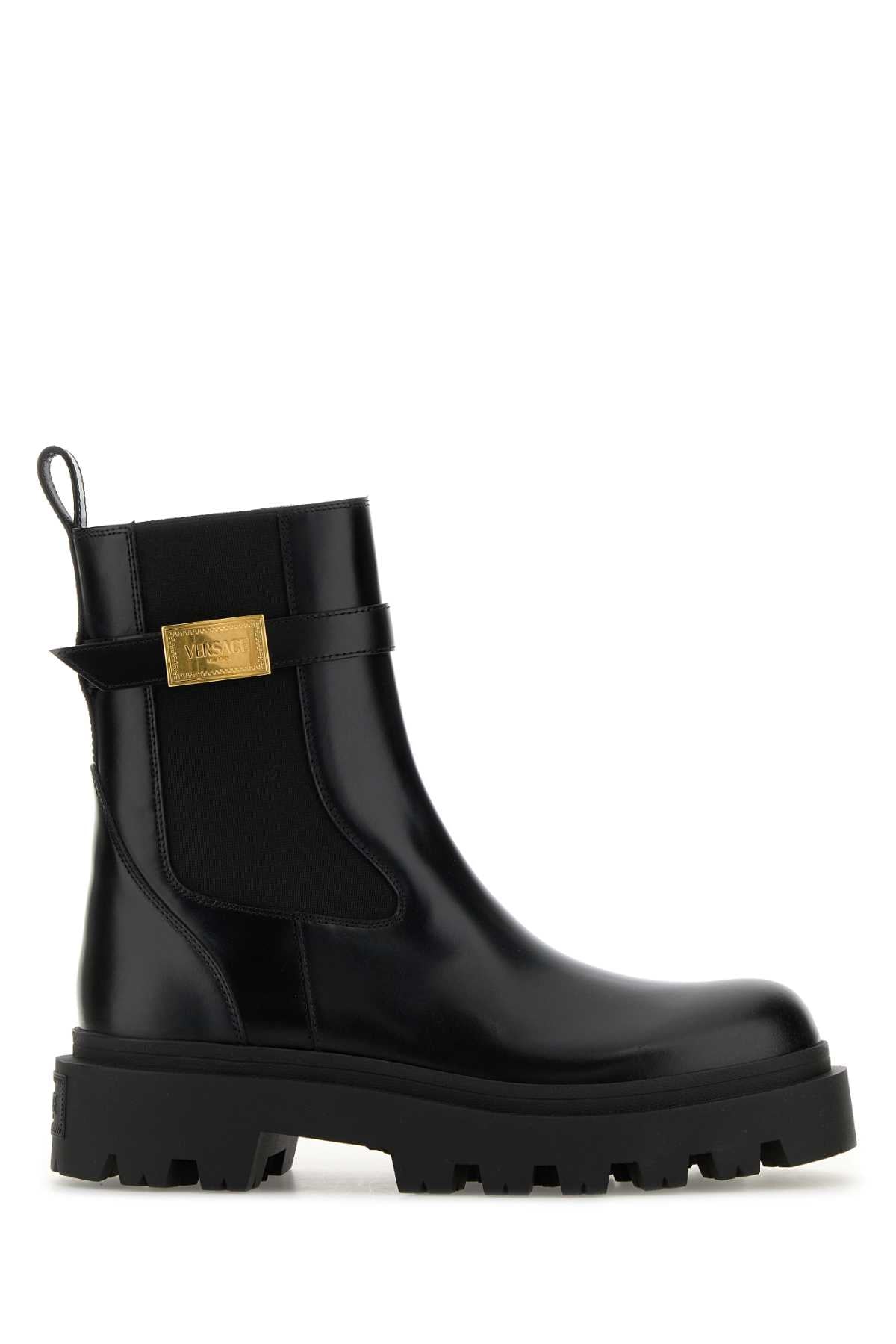Versace ヴェルサーチブラックレザーアルバアンクルブーツ - Image 1