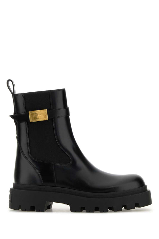 Versace ヴェルサーチブラックレザーアルバアンクルブーツ - Image 1