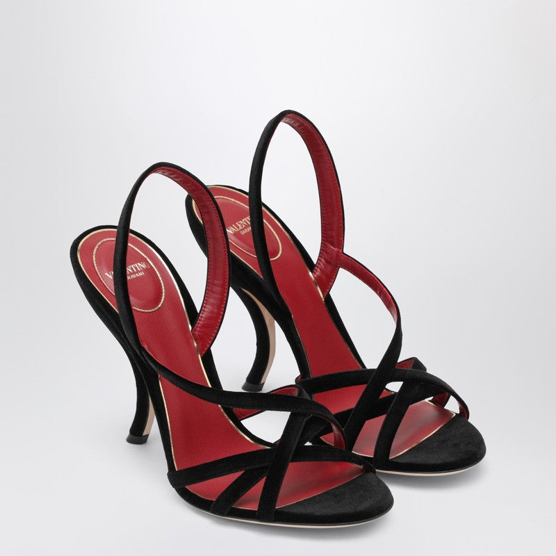 Valentino ヴァレンティノ ガラヴァーニ フェティッシュ ブラック ベルベット サンダル - Image 1