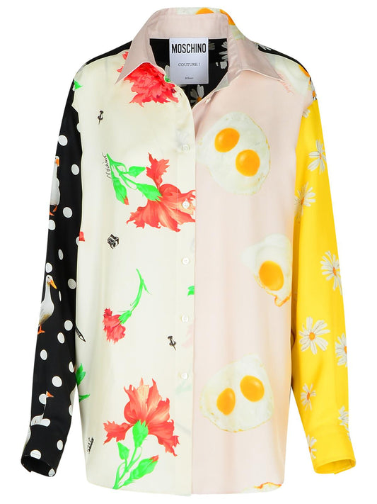 Moschino モスキーノ「パッチワーク」マルチカラーシルクシャツ - Image 1