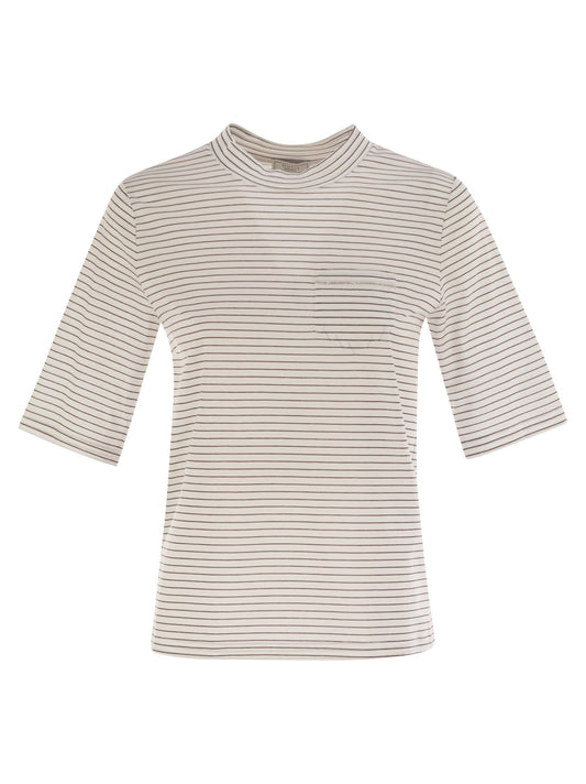 Peserico ペセリコストライプコットンジャージーTシャツ - Image 1